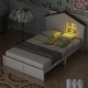 preview thumbnail 3 of 10, Beige Twin Size Wood Bed with House-shaped Headboard and LED