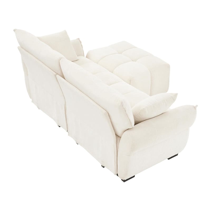 Modern Chenille Fabric 2-Seater Sofa with Ottoman