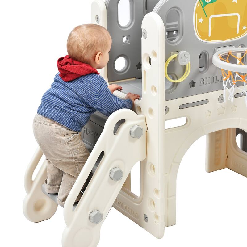 Freestanding 73.2 in.W Kids Slide Castle Climbing Playset Structure