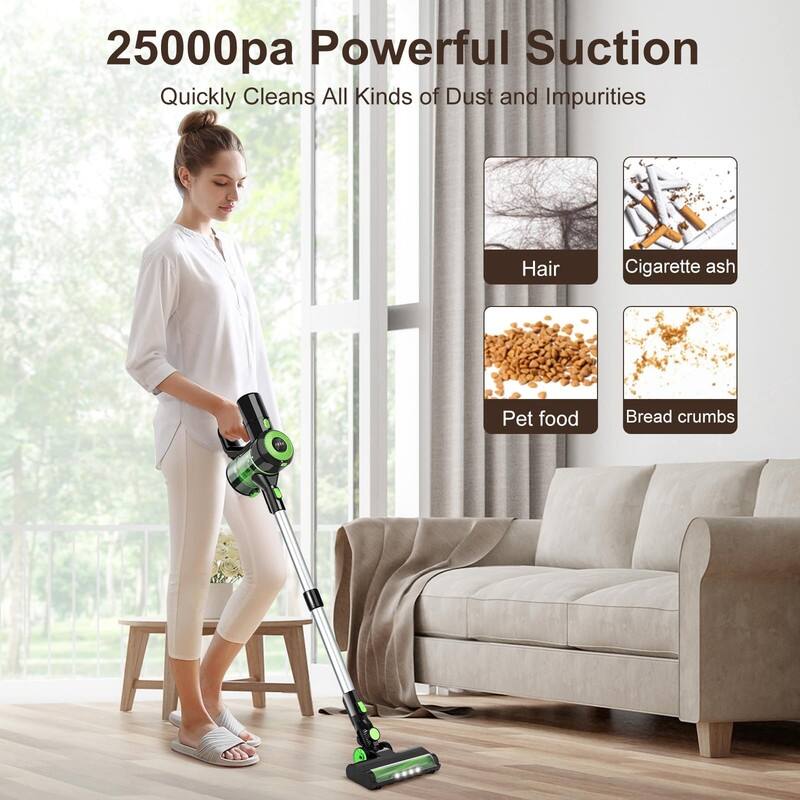 Cordless Vacuum Cleaner, 8-in-1 Stick Vacuum Cleaner, 25Kpa Powerful Suction Vacuum with 45 Mins Runtime Detachable Battery