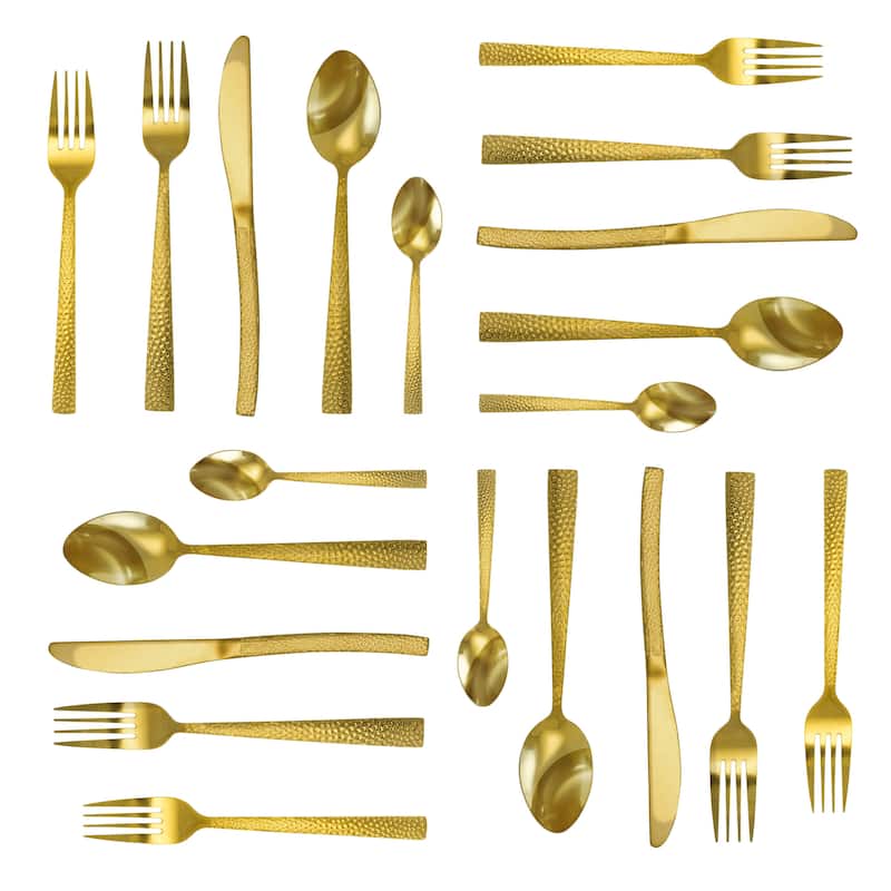 MegaChef Baily 20 Piece Flatware Utensil Set, Stainless Steel Silverware Metal Service for 4 in Gold