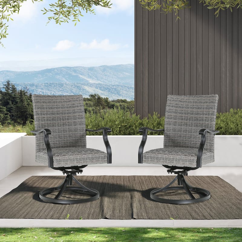 Patio Swivel Dining Chairs Set of 2 Metal Frame with Armrest - Grey