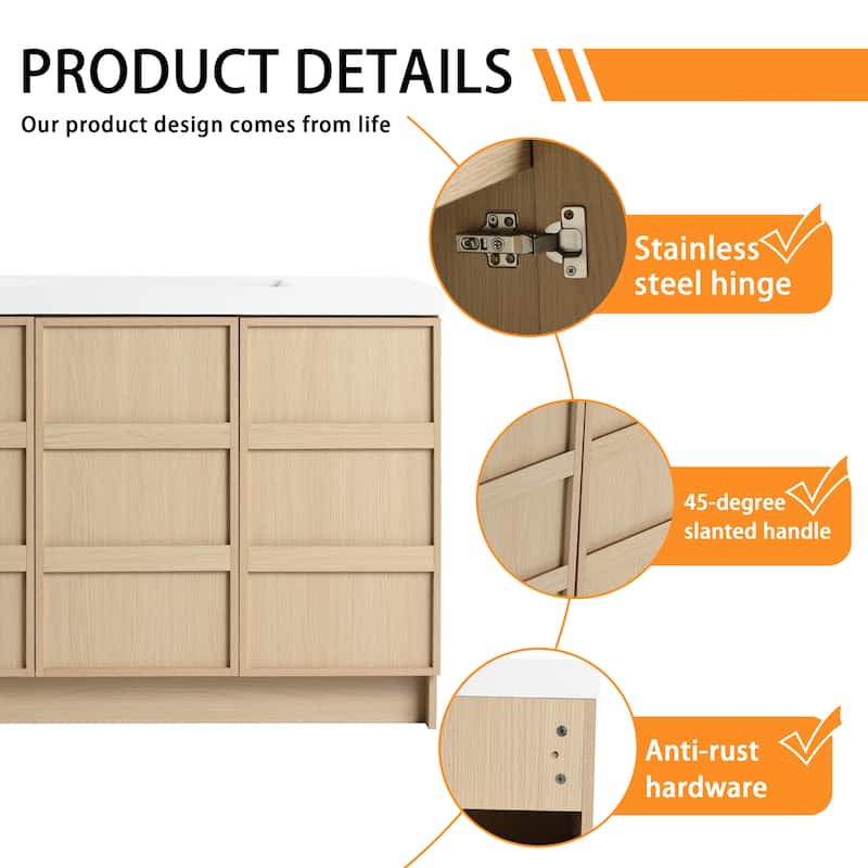 Bathroom Vanity With Resin Sink In 36/42/48 Inch, Freestanding Bathroom Vanity With Soft Close Doors And Shelf