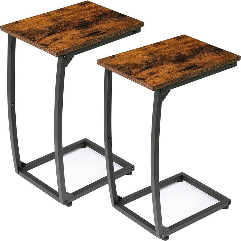 C Shaped End Table Side Table - 15.4"D x 11.4"W x 23.2"H - Rustic Brown