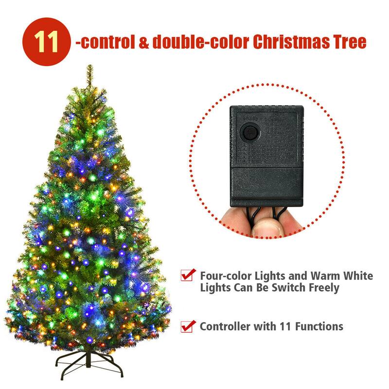 Gymax 5-9FT Pre-Lit Christmas Tree Hinged Artificial Tree w/ Metal