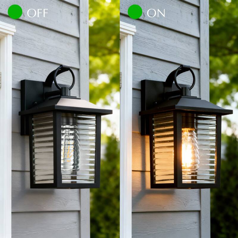 11 in. Sand Black 1-Light Outdoor Wall Lantern Sconce with Clear Glass Shade