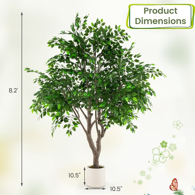 8.2 FT Artificial Ficus Tree with Wide Cement Base and Realistic PEVA Leaves for Home Decor - 8.2 FT