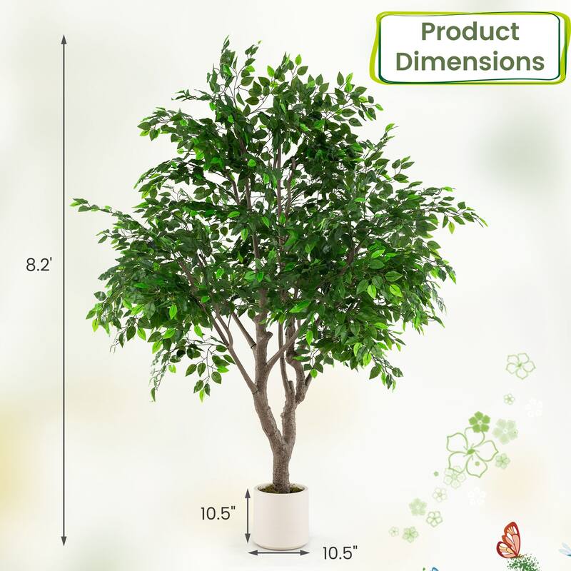 Gymax 8.2 FT Tall Artificial Ficus Tree w/ Leaves Wide Stable