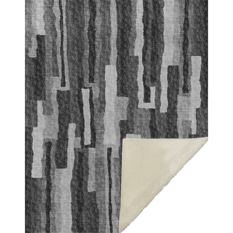 Premium Machine Washable ASB78 Block Stripes Sherpa Throw Blanket