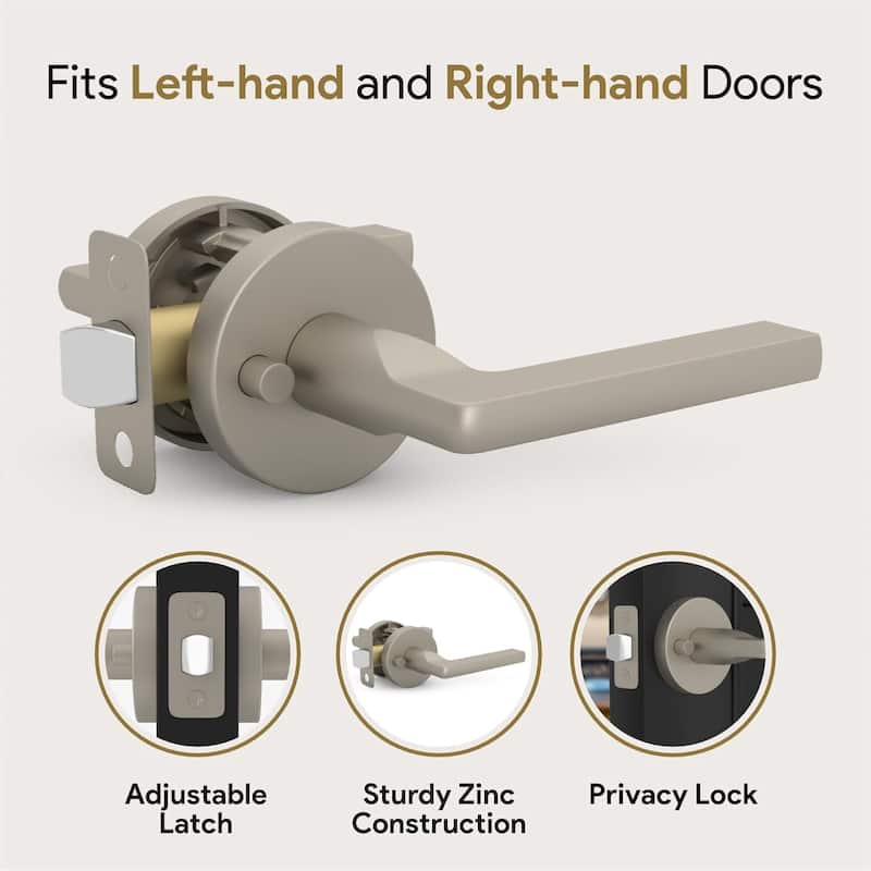 Mega Handles RALPH Round Privacy Lever Door Handle for Hallway, Closet & Bathroom – Stainless Steel Reversible Keyless Door Lock