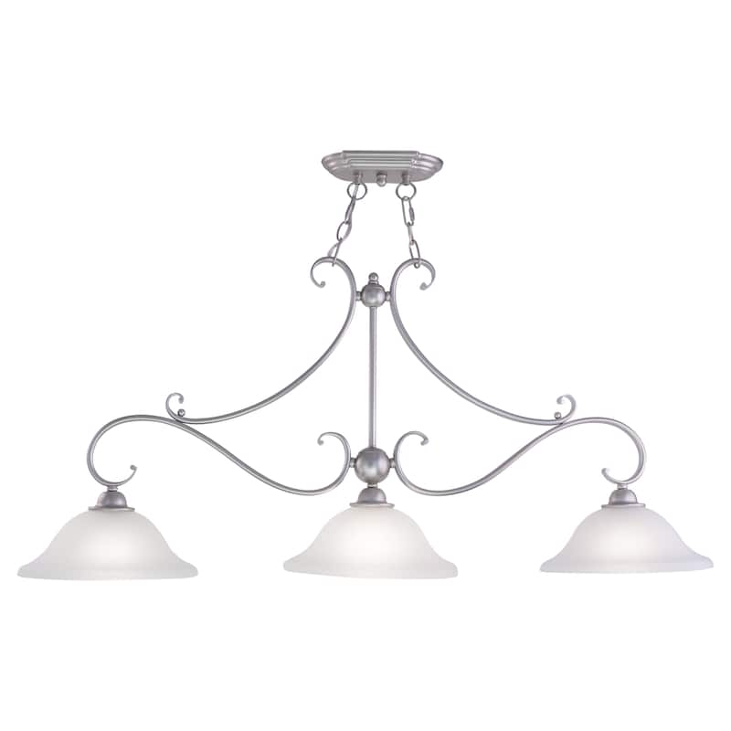 Monrovia 3L Linear Chandelier Island Pendant Light Fixture White Glass - 43.75-in W x 20.25-in H x 11.25-in D - 43.75-in W x 20.25-in H x 11.25-in D - Brushed Nickel