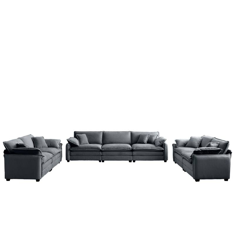 3+2+2 Seater Corduroy Flexible Combinations Sofa Set with Pillowss