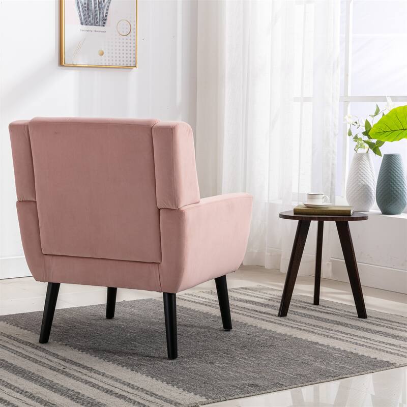 Pink Velvet Modern 29.53" Upholstered Buttons Tufted Accent Chair with Black Solid Wood Legs