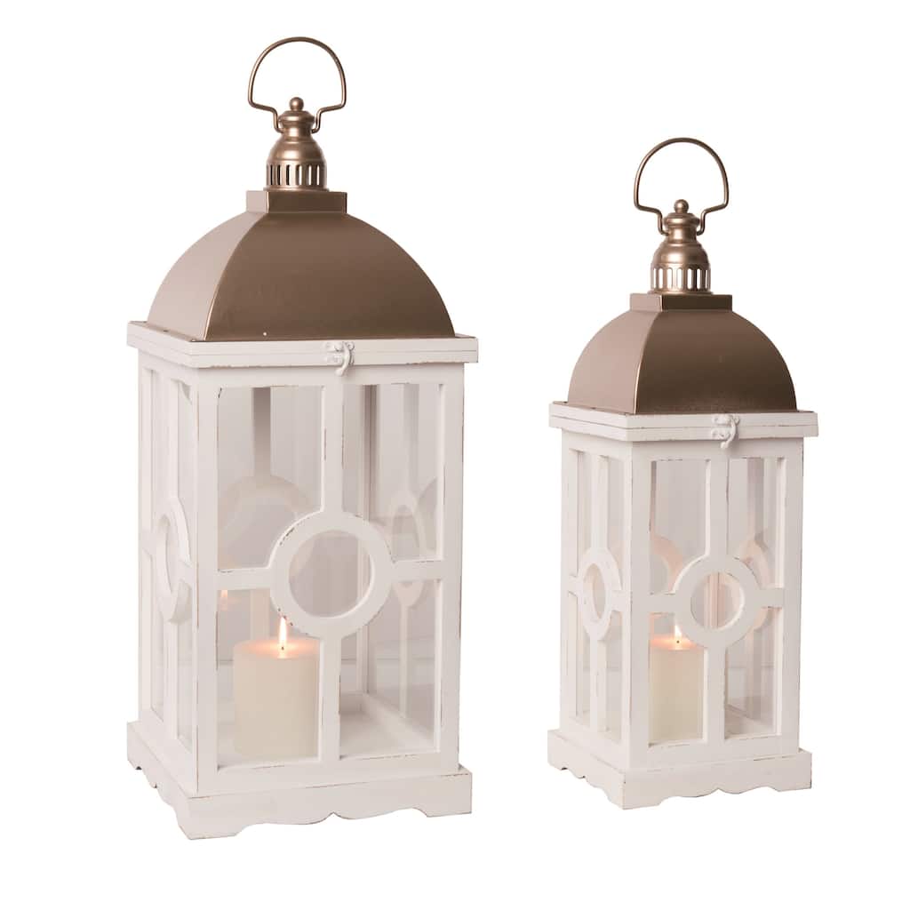 Transpac Metal 27" White Spring Ornate Lanterns Set of 2