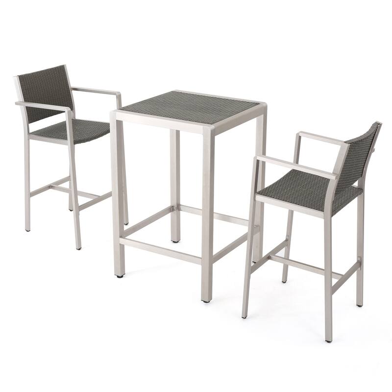 Cape Coral Outdoor 3-piece Wicker Bar Set with Wicker Table Top by Christopher Knight Home
