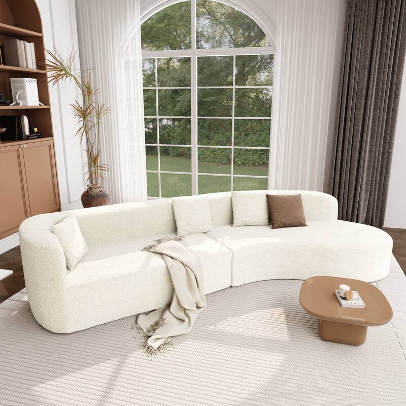 Modern Sectional Sofa with Curved Design, 2-Piece Chenille Modular Couch with 4 Pillows