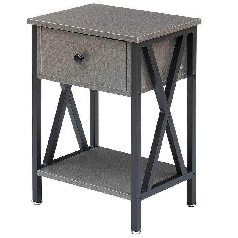 Set of 2 Bedroom Nightstands with Steel Frame and Drawer