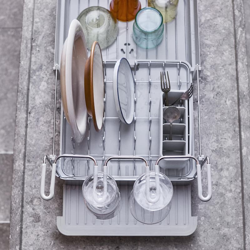 Extend Steel Plus Expandable Dish Rack with Wine Glass Holder