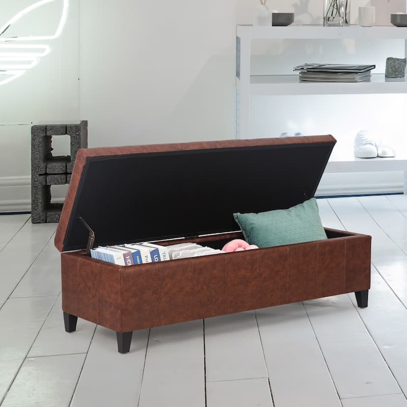 Adeco 50" Bonded Leather Storage Ottoman Bench
