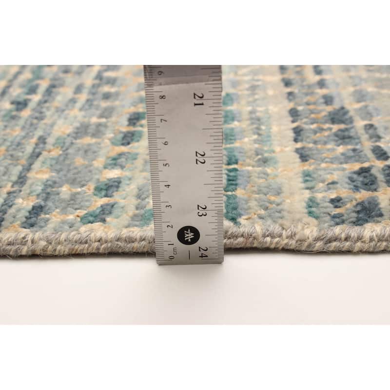 ECARPETGALLERY Hand-knotted Silk Shadow Teal Viscose, Wool Rug - 2'6 x 9'8