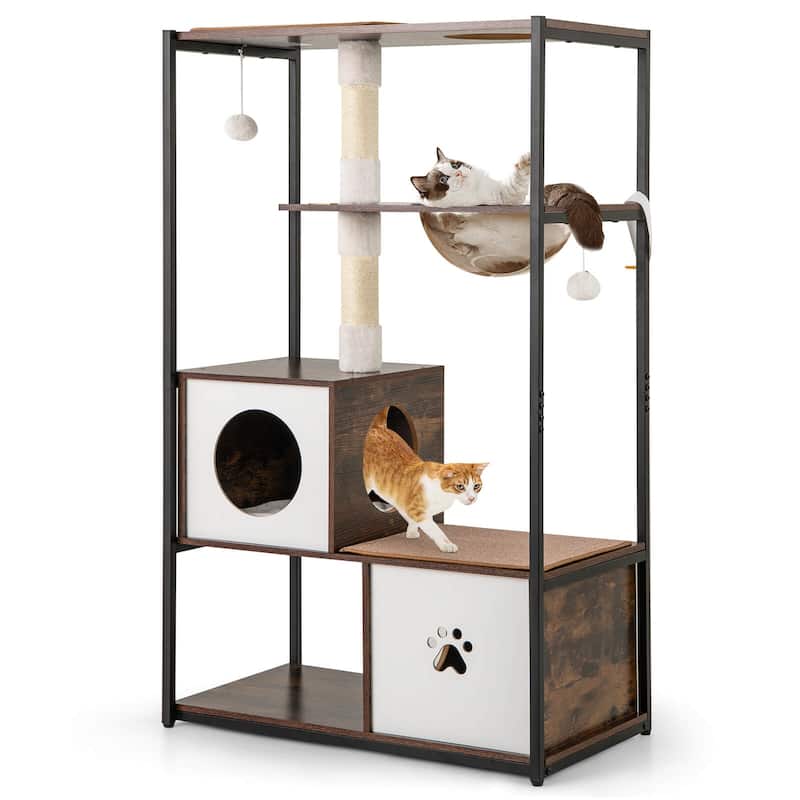 Costway 52" Tall Wooden Cat Tree with Metal Frame 2 Condos Sisal - as pic shows - See Details - as pic shows - See Details