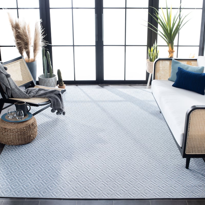 SAFAVIEH Bermuda Washable Elvy Indoor/ Outdoor Waterproof Rug - 8' x 10' - Light Blue/Cream