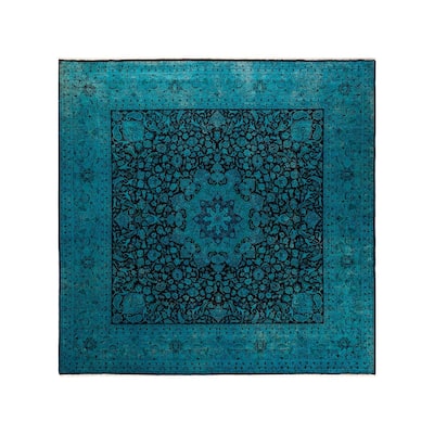 Overton Hand Knotted Wool Vintage Inspired Modern Contemporary Overdyed Blue Area Rug - 8' 1" x 8' 1"