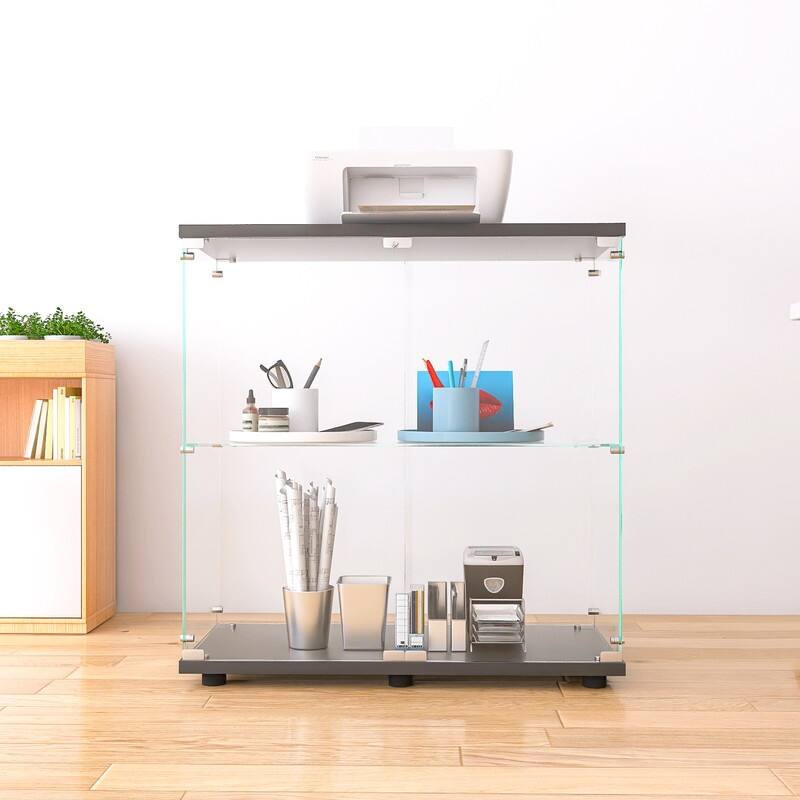 Two-door Glass Display Cabinet 2 Shelves with Door