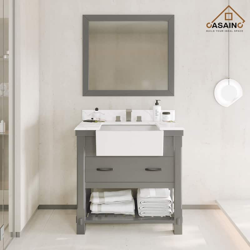 CASAINC 36"48"60" Farmhouse Bathroom Vanity with Sink in Grey