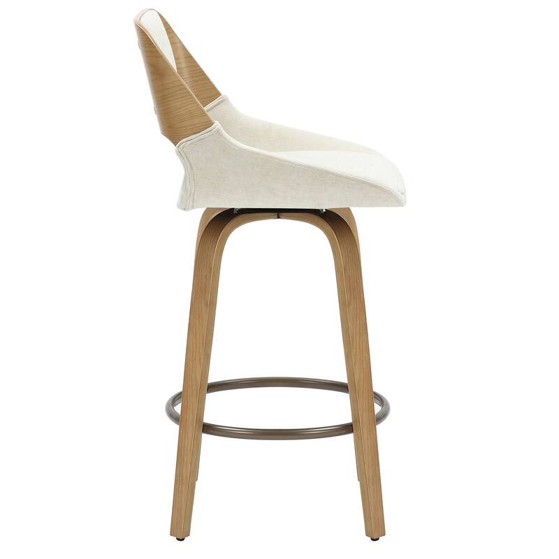 Mid-Century Modern Fabric and Wood 26" Counter Stool with Swivel, Set of 4 - Beige and Natural