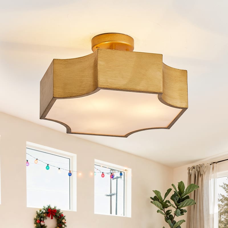 3-Light Modern Gold Semi-Flush Mount Ceiling Light
