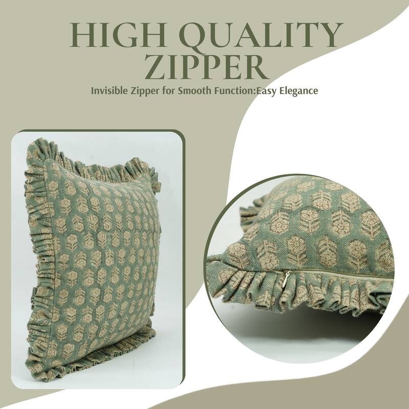 Living Room Green Frill Pillow Cover By Fabdivine - Tulsibutti