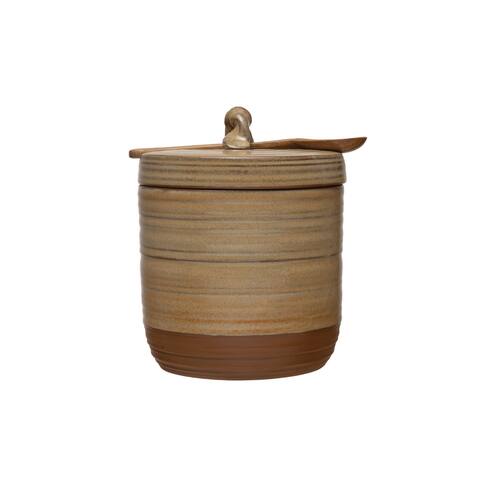 Stoneware ceramic pot with Wooden Spoon and Reactive Glaze finish