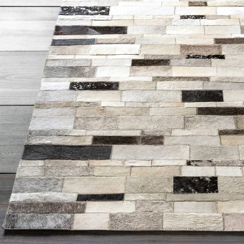 Ancona Black & White Modern Striped Hair on Hide Area Rug - 6' x 9'