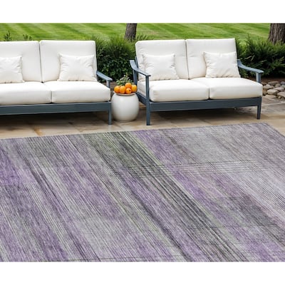 HomeRoots Striped Transitional Rectangle Outdoor Rug