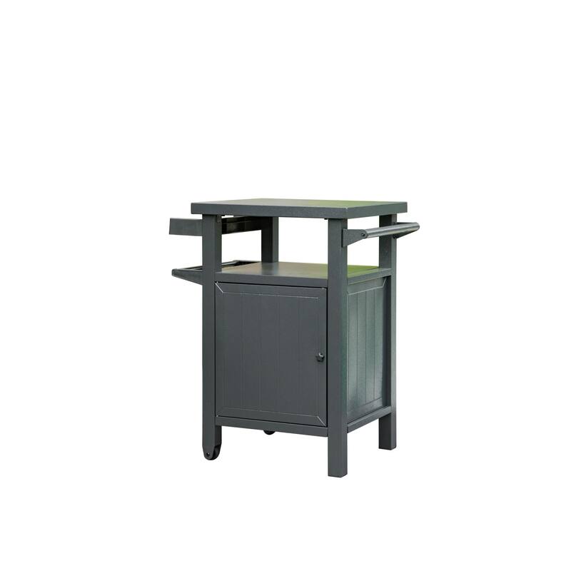 GDFStudio - Holden Outdoor Metal Grill Cart with Storage Cabinet and Rolling Utility Table for Patio BBQ Use - Grey - 42 Gallons (2 Wheels)