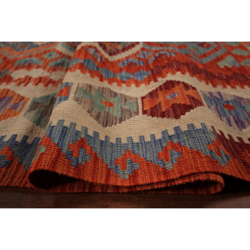 Geometric Kilim Large Rug Hand-Woven Wool Carpet - 10'4" x 16'1"