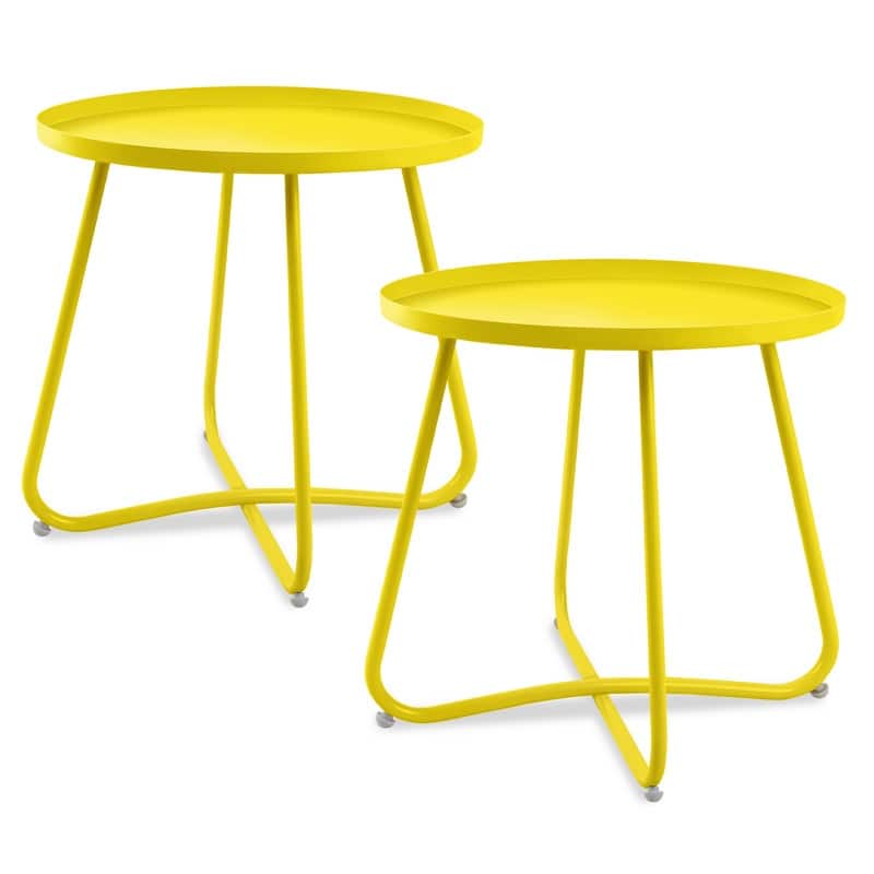 Outdoor Indoor End Table MetalW aterproof Round Side Table - Set 2 Yellow