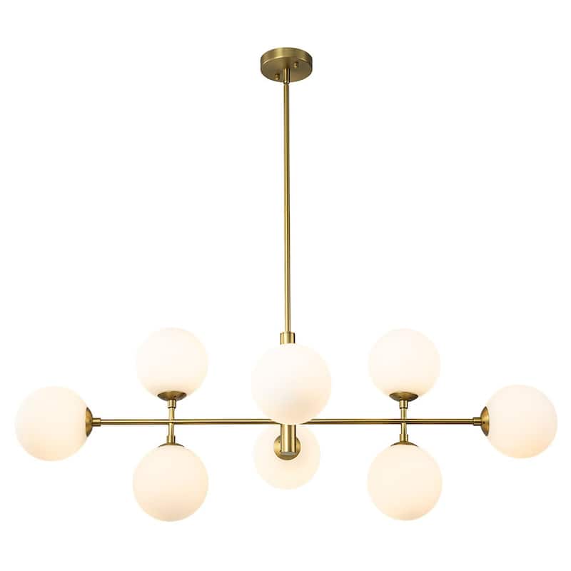 Mid-Century 8-Light Opal Glass Globe Sputnik Island Chandelier