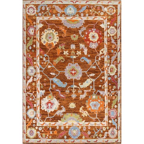 Vegetable Dye Oushak Turkish Oriental Area Rug Handmade Wool Carpet - 7'7" x 10'2"