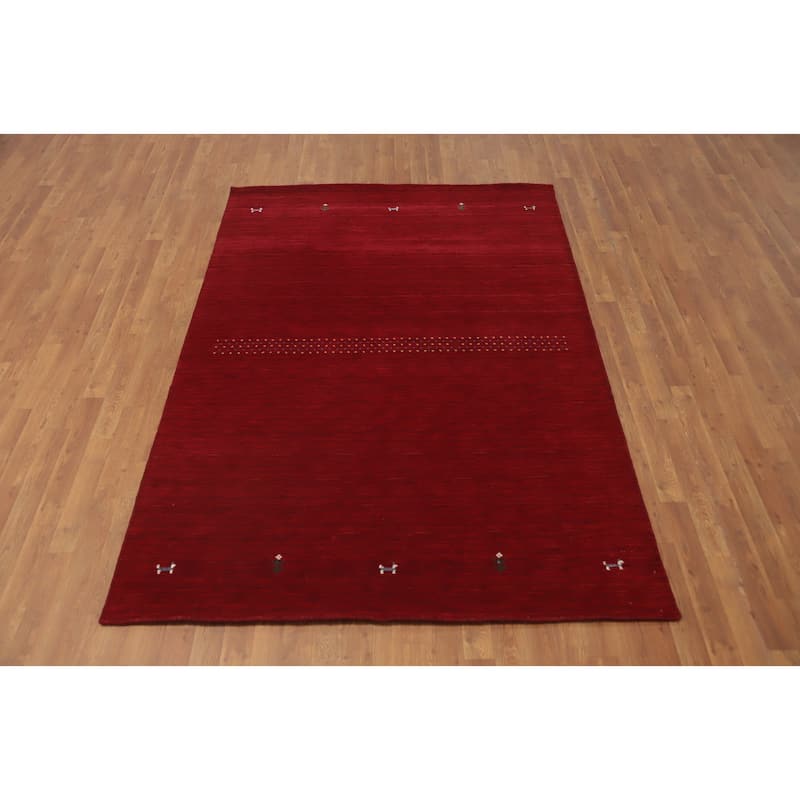 Hand Knotted Oriental 100% Wool Carpet Tribal Animal Pictorial Red Gabbeh Area Rug - 7' 7'' X 5' 4''