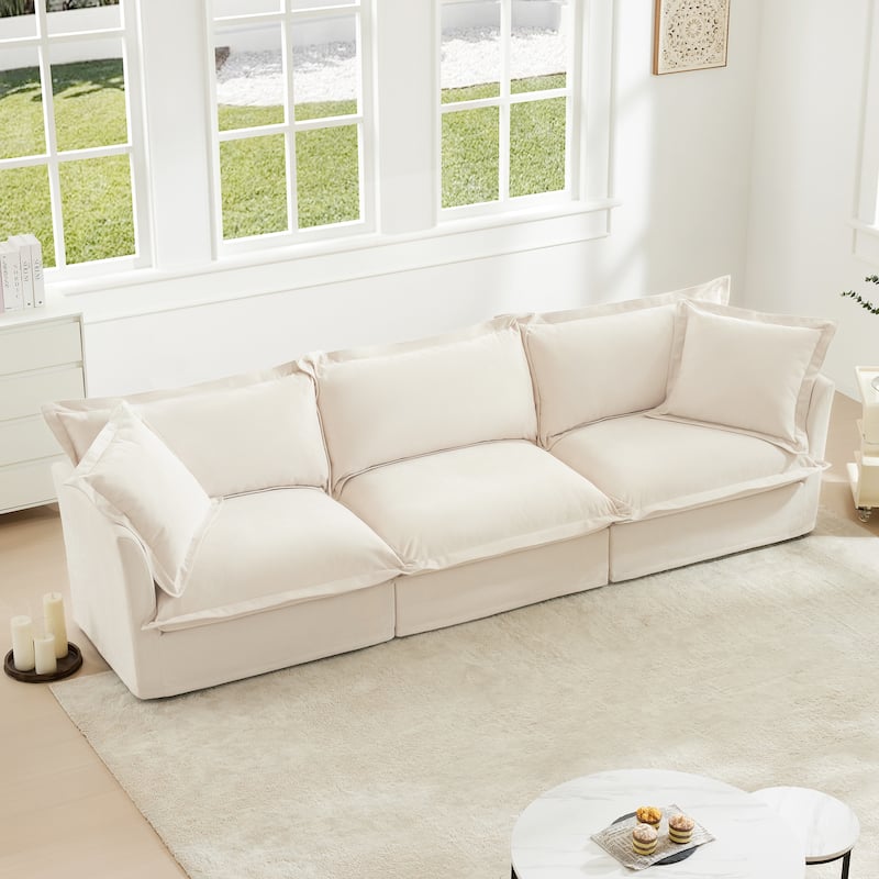 Modern 3-Seater Chenille Slipcovered Sofa with Armrests