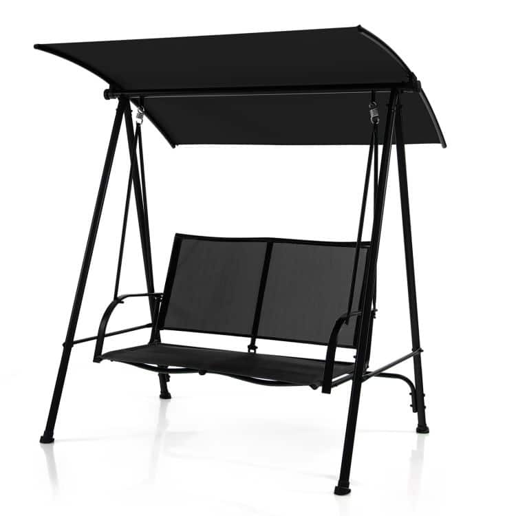 2-Seat Outdoor Canopy Swing with Comfortable Fabric Seat and Heavy-duty Metal Frame - 58" x 45" x 70" - Black