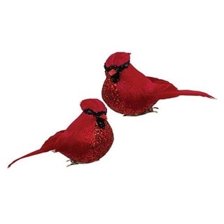2 Assorted Red Cardinal Bird Clips with Glitter for Holiday Decor - 1.50” L x 3.75” W x 2” H