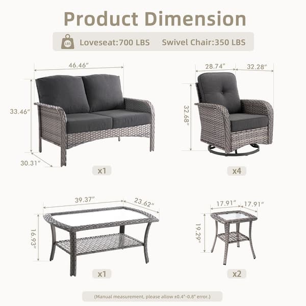 dimension image slide 3 of 10, XIZZI Outdoor Patio Furniture Wicker Sofa Swivel Chair Set