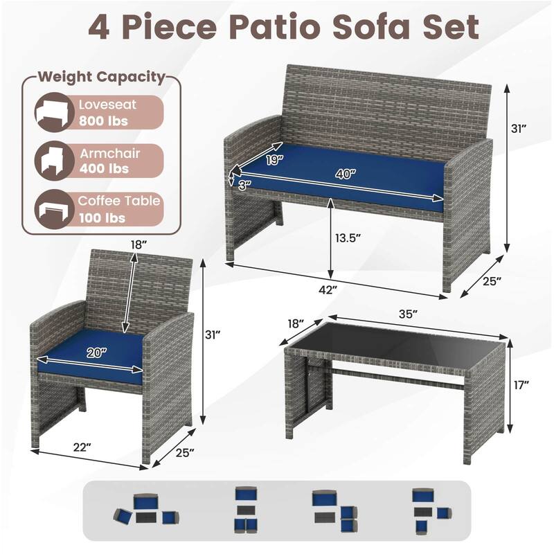 Costway 8 PCS Patio Conversation Set with Seat Cushions & Tempered - See Details