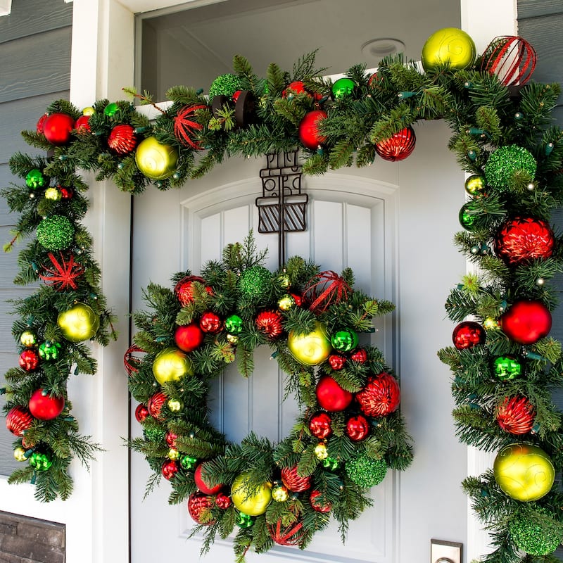 30 in. Lighted Christmas Wreath - Festive Holiday - Green
