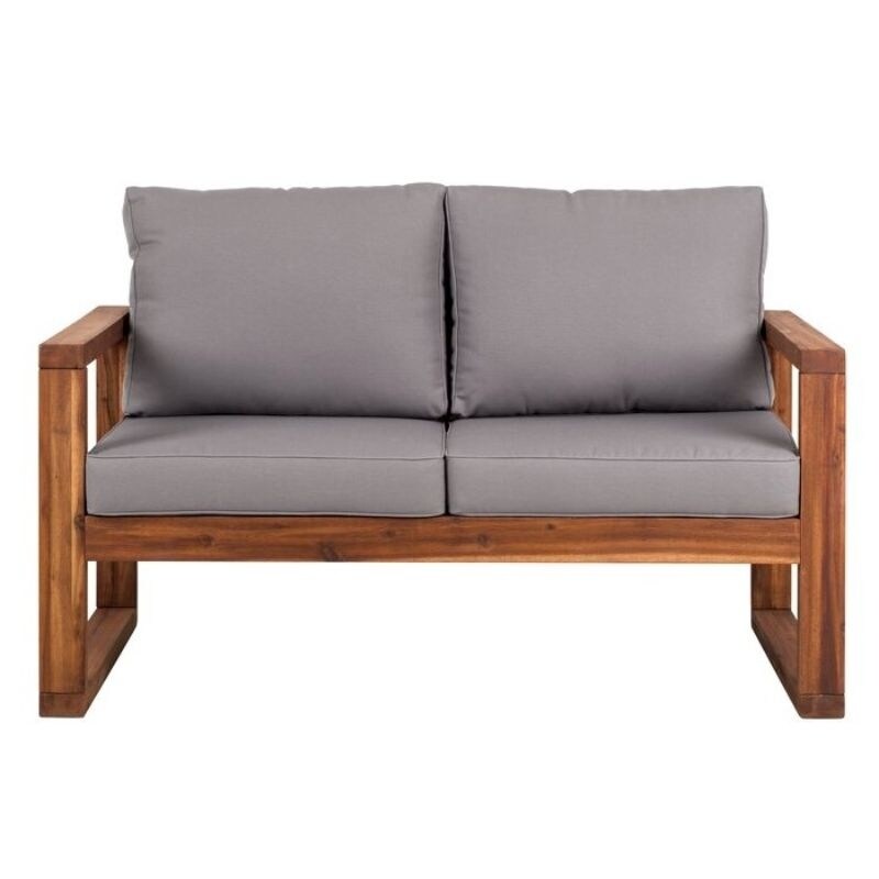FarmHouse Modern Outdoor Acacia Loveseat with Grey Cushion 32.5