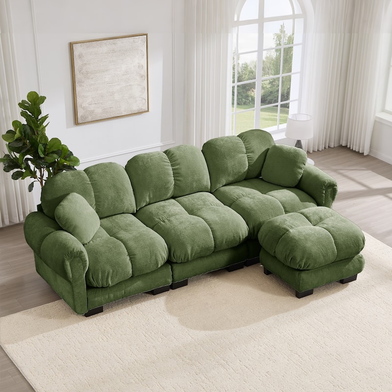 103.9" Modular Chenille Sectional Sofa with Pillows and Quilted Cushions - 3S+1O - Green