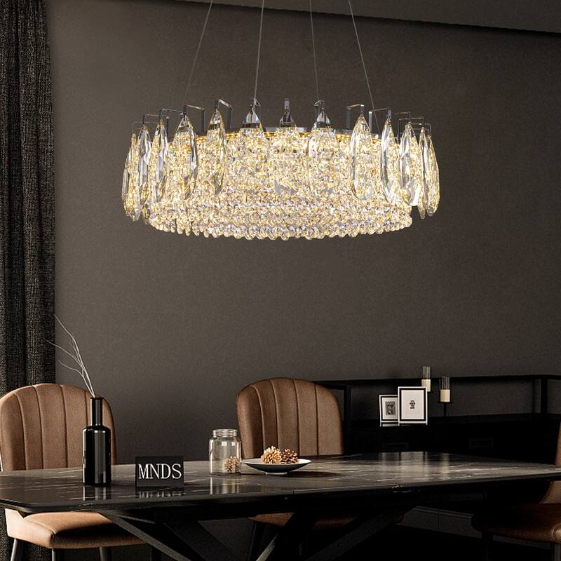 23.6 in. Chrome Crystal Chandelier Round Modern Chandelier Luxury Pendant Ceiling Light Fixture for Dining Room Living Room